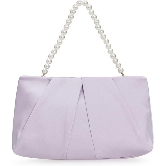 Handbags - ⚡ Women's Light Purple Formal Pleated Satin Fabric Zipper Closure Clutch Bag